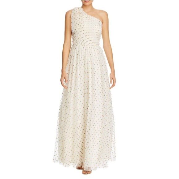 Eliza J Polka Dot One Shoulder Formal Prom Dress Full Length NWT Size‎ 6 White